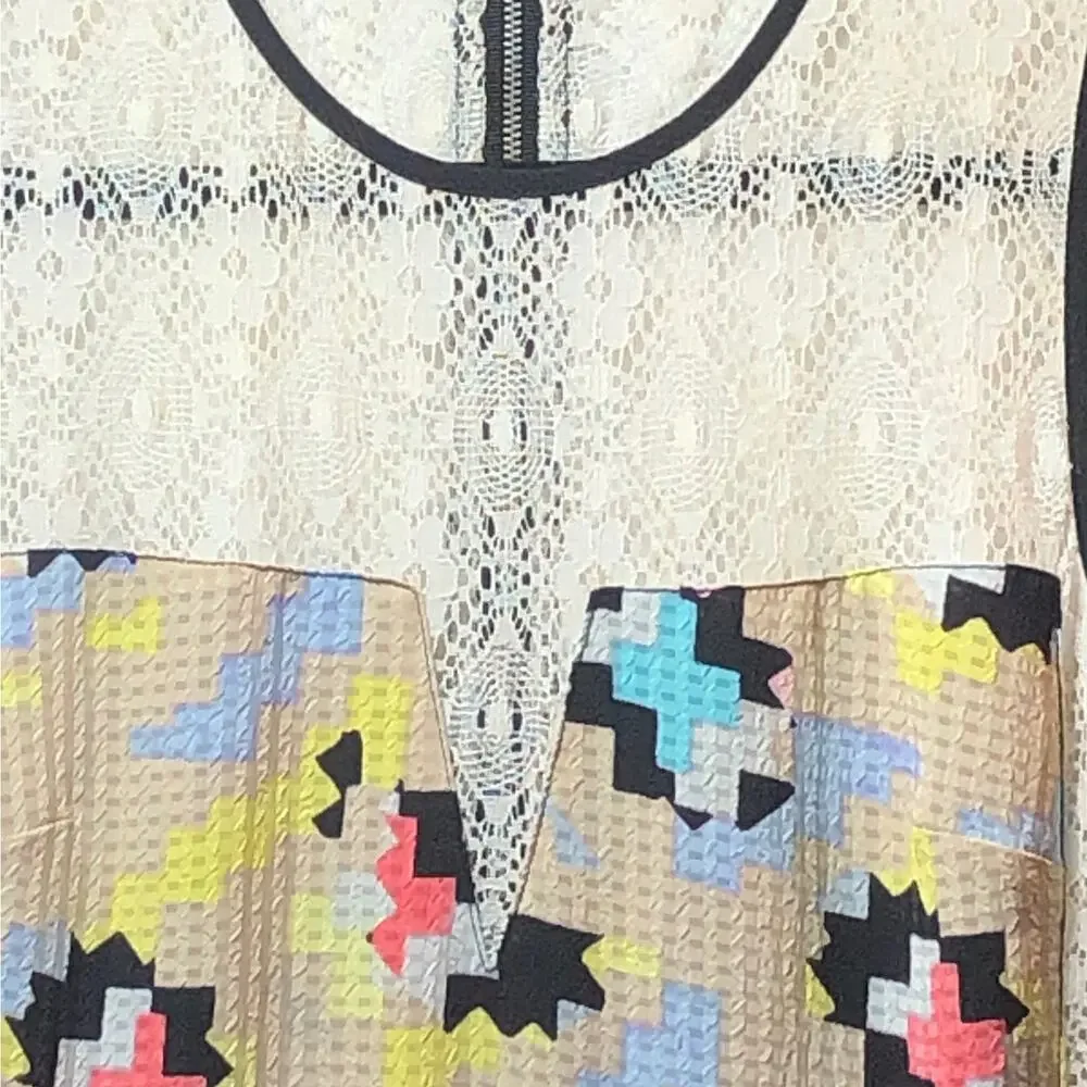 128. RACHEL Rachel Roy Geometric Lace Sleeveless Dress Womens Size 4 Fit & Flare - Picture 8 of 11